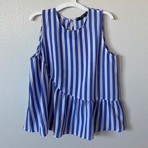 Mango blue and white striped tank with ruffle hem